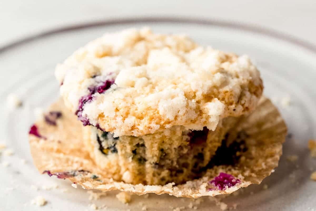 Sourdough Blueberry Muffins with Crumb Topping